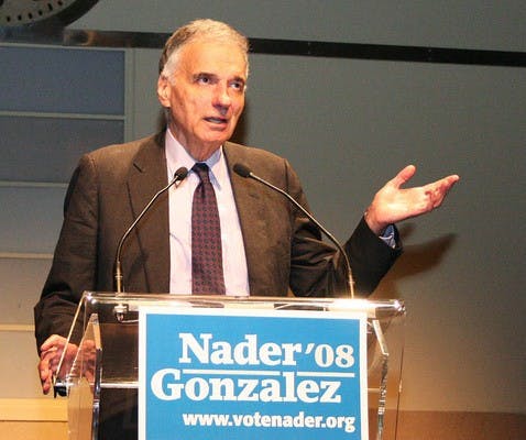 Independent candidate Ralph Nader speaks of his third bid for the presidency