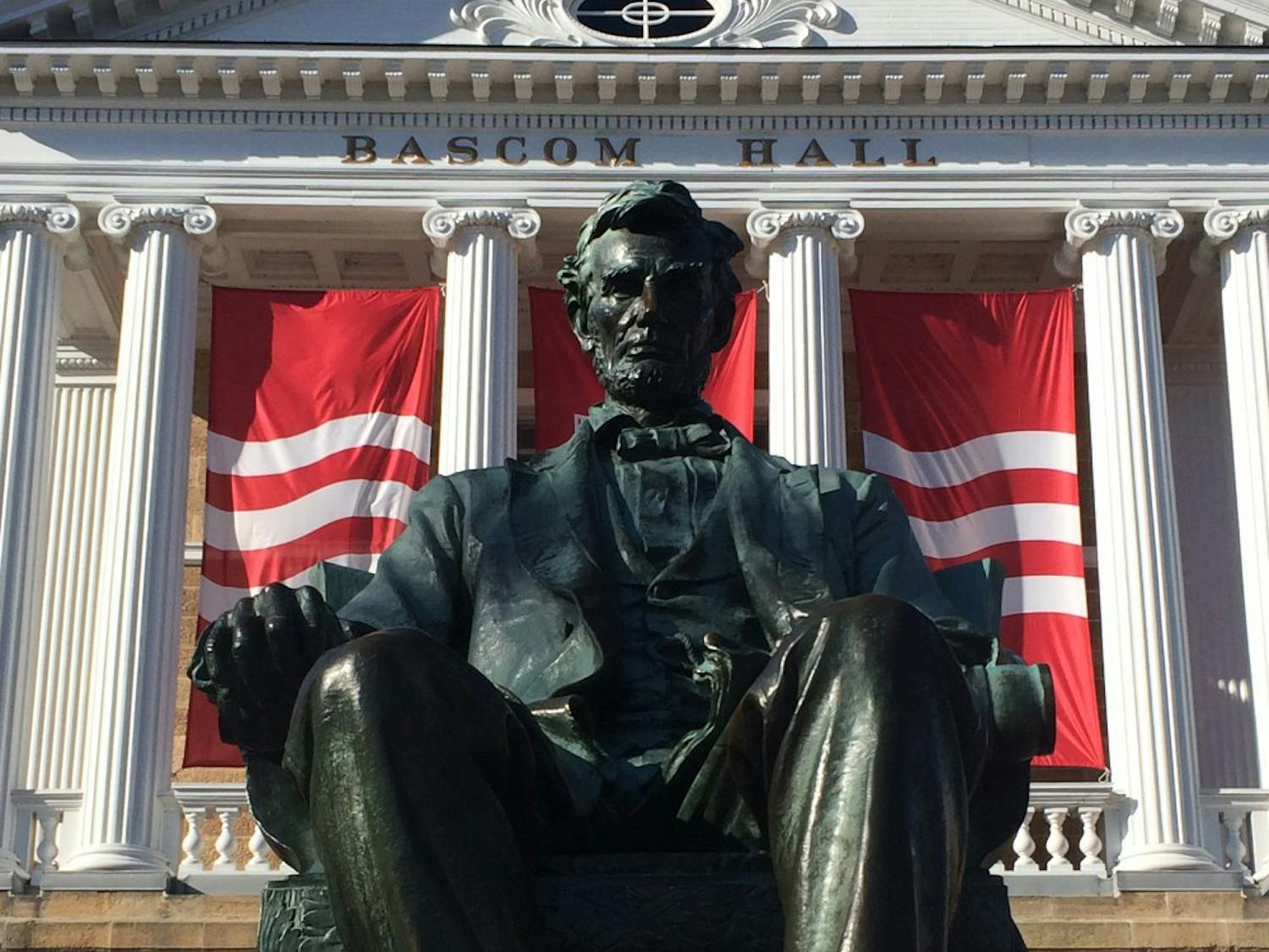 The graffiti appeared on the base of the Abraham Lincoln statue on Bascom Hill last week.