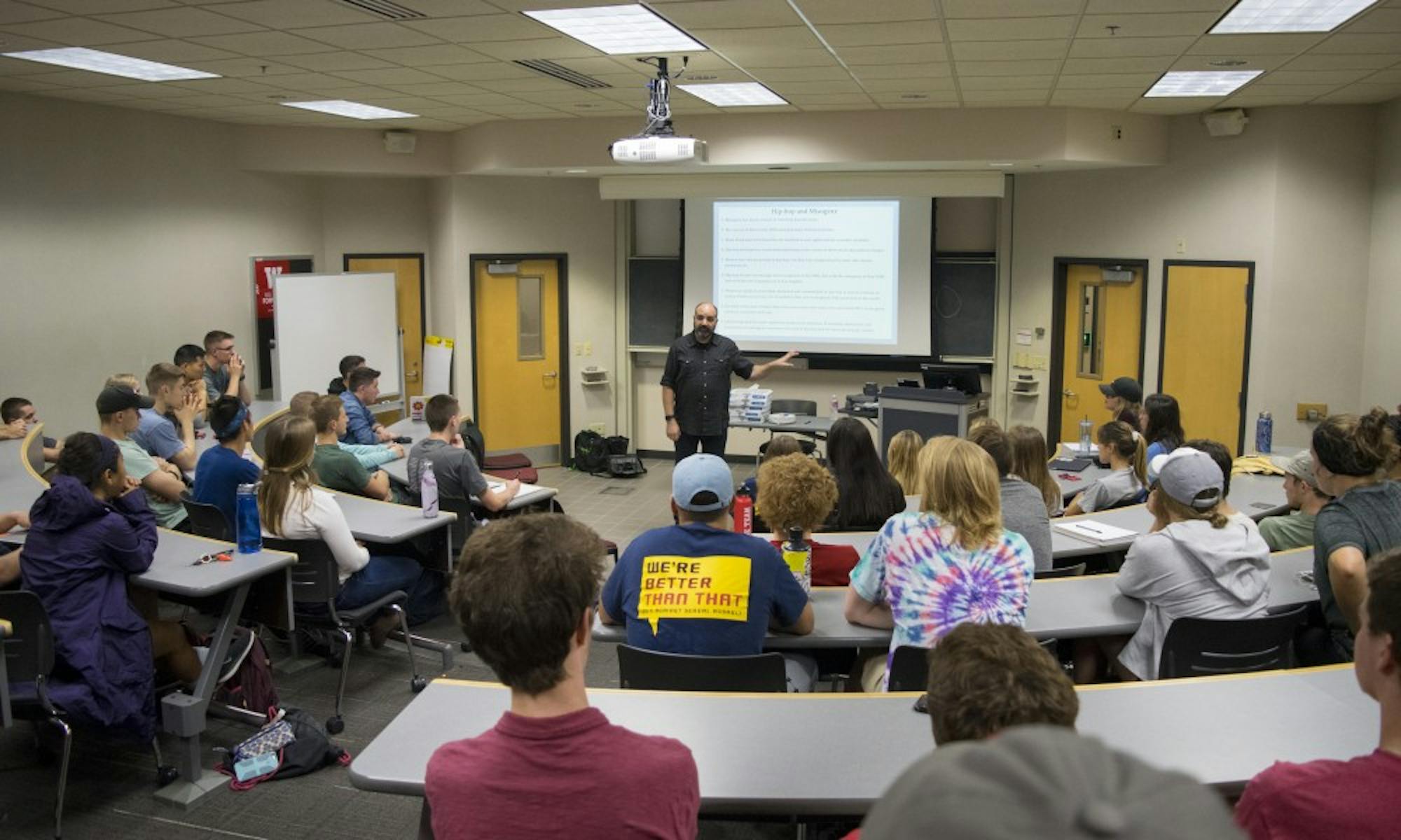 UW-Madison Professor continues the conversation of hypermasculinity across music genres at a Men Against Sexual Assault meeting.