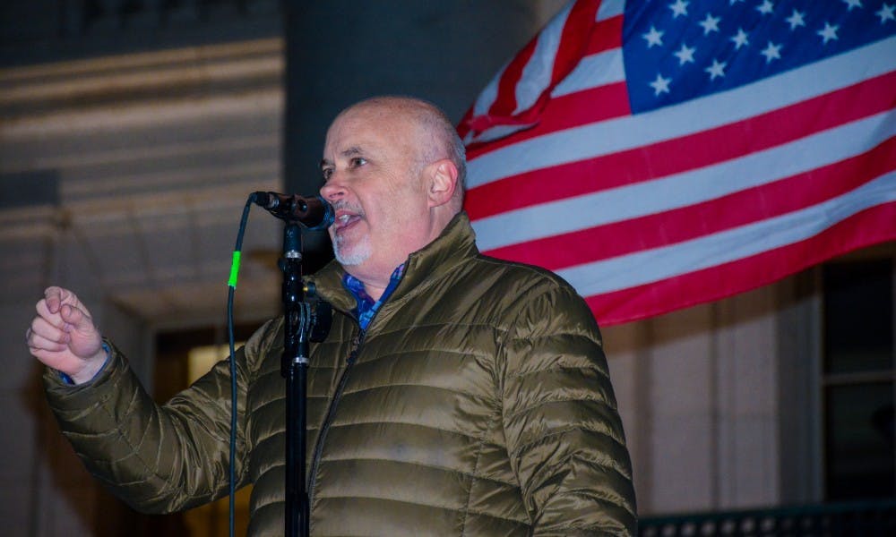 US Rep. Mark Pocan, D-Madison, spoke to hundreds of Madison residents Thursday evening at a rally protesting President Trump’s removal of Deputy Attorney General Rod Rosenstein from overseeing Robert Mueller’s investigation into the Trump campaign.