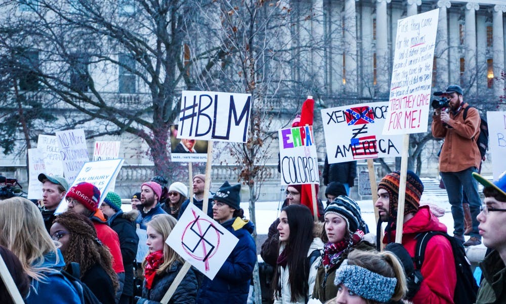 UW-Madison students and members of the Madison community held a rally against the Madison American Freedom Party, an “alt-right” group on campus.
