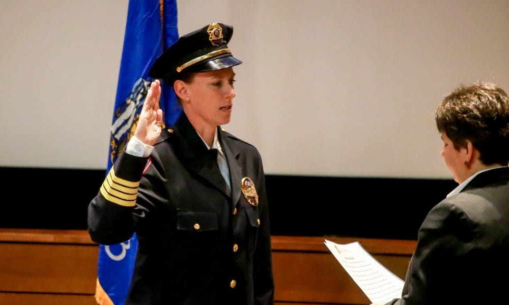 UW-Madison Police Department Chief Kristen Roman formally accepted her title at a swear-in ceremony Wednesday.