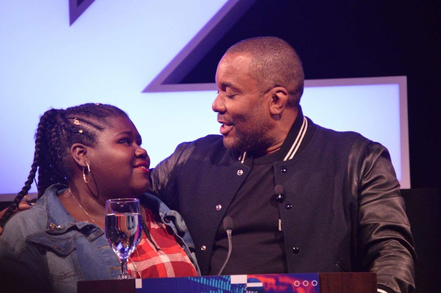 Actress Gabourey Sidibe of "Precious"&nbsp;joins Lee Daniels onstage for an emotional reunion.