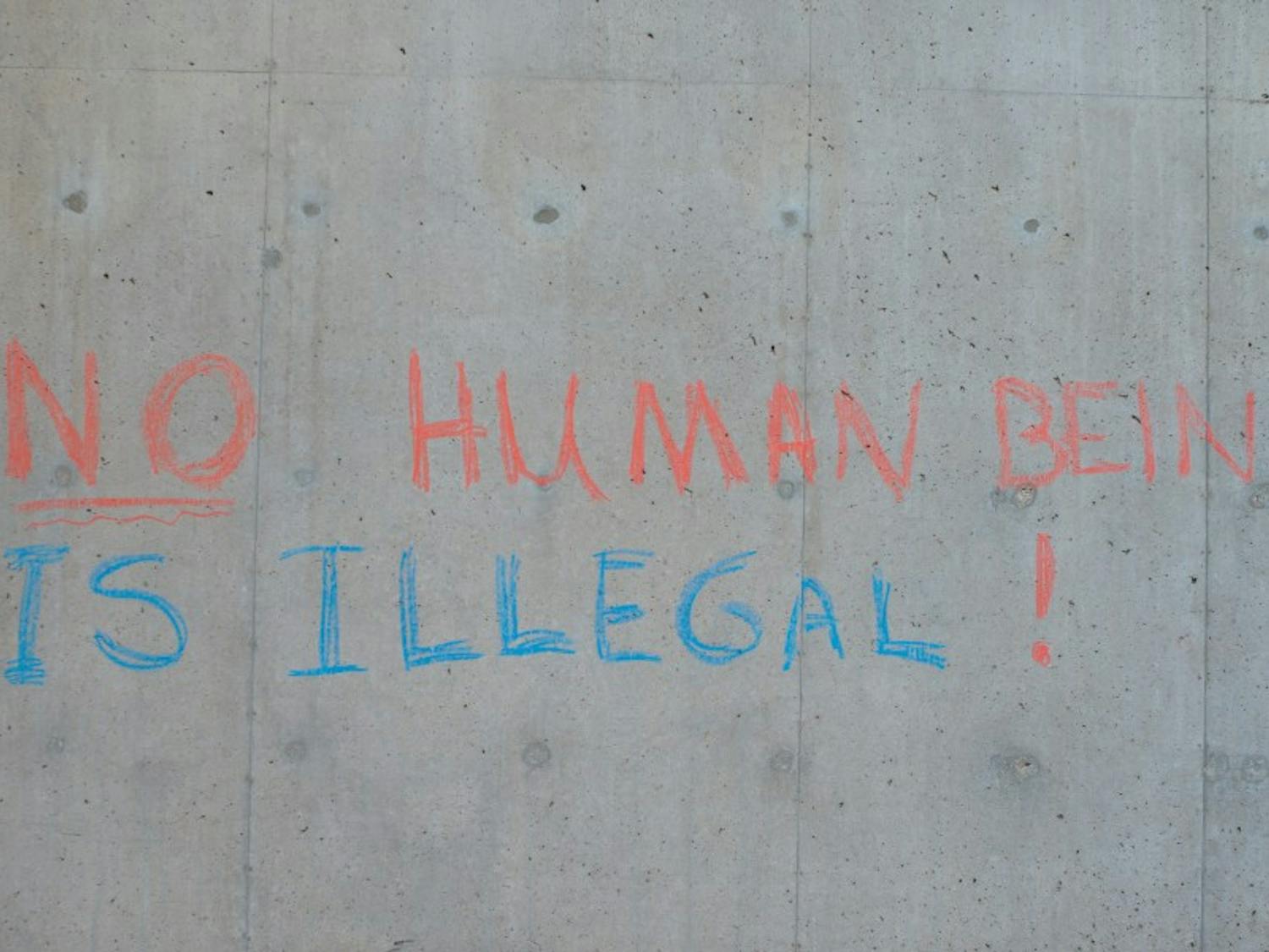 Writing in chalk was recently found on Mosse Humanities Building that sends the same message as the letter calling for UW-Madison to protect undocumented people.&nbsp;