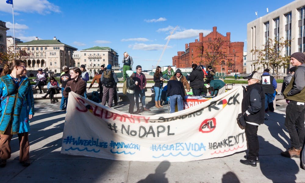 Students and community members gathered at Library Mall Friday to protest the&nbsp;Dakota Access Pipeline.