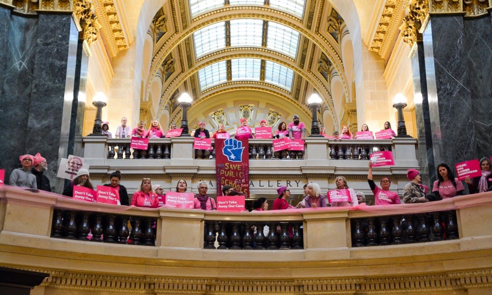 Around 300 people gathered in the Capitol during Walker’s budget address Wednesday to rally for Planned Parenthood funding at both the state and national level. 