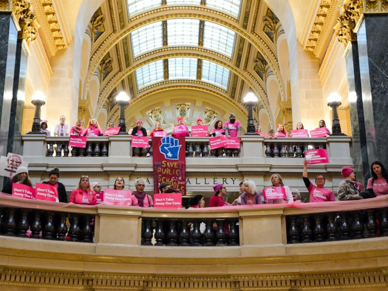 Around 300 people gathered in the Capitol during Walker’s budget address Wednesday to rally for Planned Parenthood funding at both the state and national level. 
