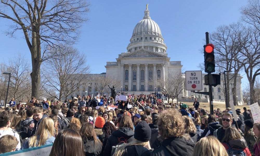 Hundreds of UW-Madison students and community members rallied with MMSD students on the steps of the Wisconsin State Capitol.