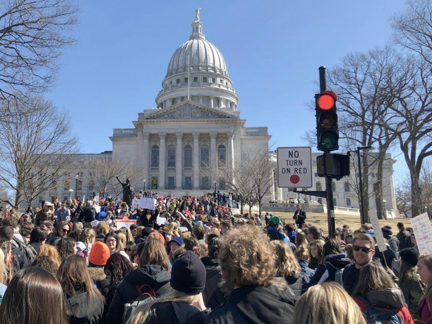 Hundreds of UW-Madison students and community members rallied with MMSD students on the steps of the Wisconsin State Capitol.