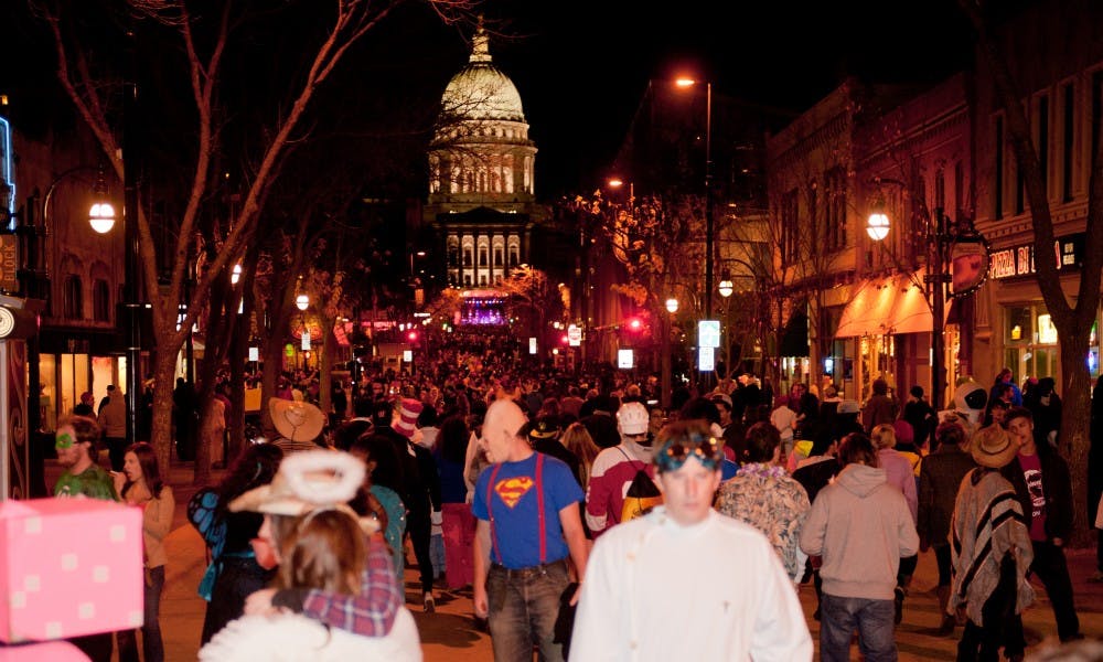 Madison citizens gather for Halloween festivities on State Street in 2012 for the 7th year of Freakfest.