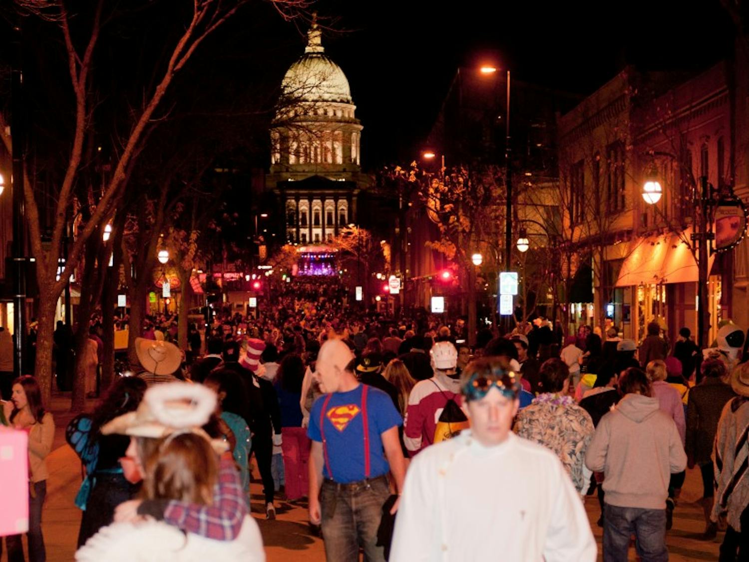 Madison citizens gather for Halloween festivities on State Street in 2012 for the 7th year of Freakfest.