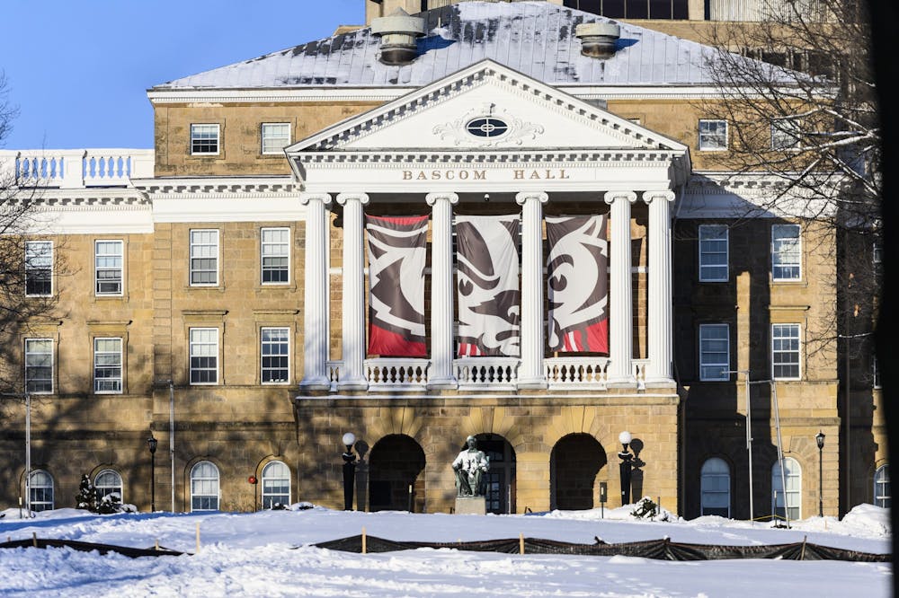 A snow-covered Bascom Hill and Bascom Hall at the University of Wisconsin-Madison