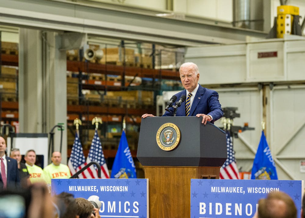 <p>President Joe Biden speaks about new economic legislation plans in his remarks at Ingeteam in Milwaukee, Wis. on Wednesday, Aug. 15.&nbsp;</p>