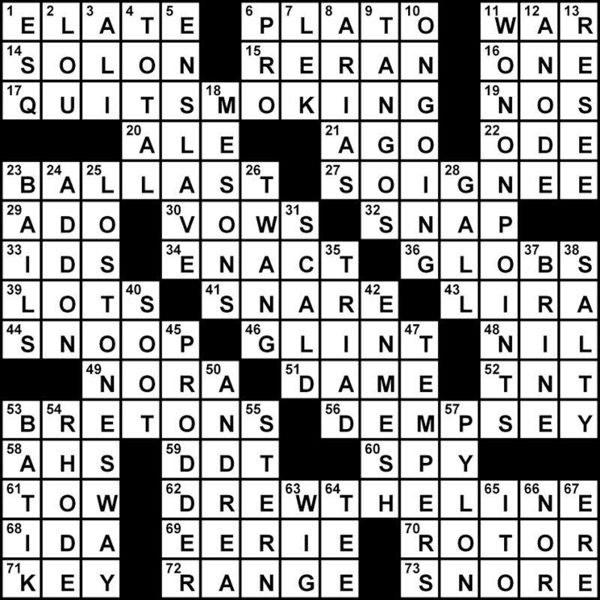 Crossword Solution - 01/29/2013