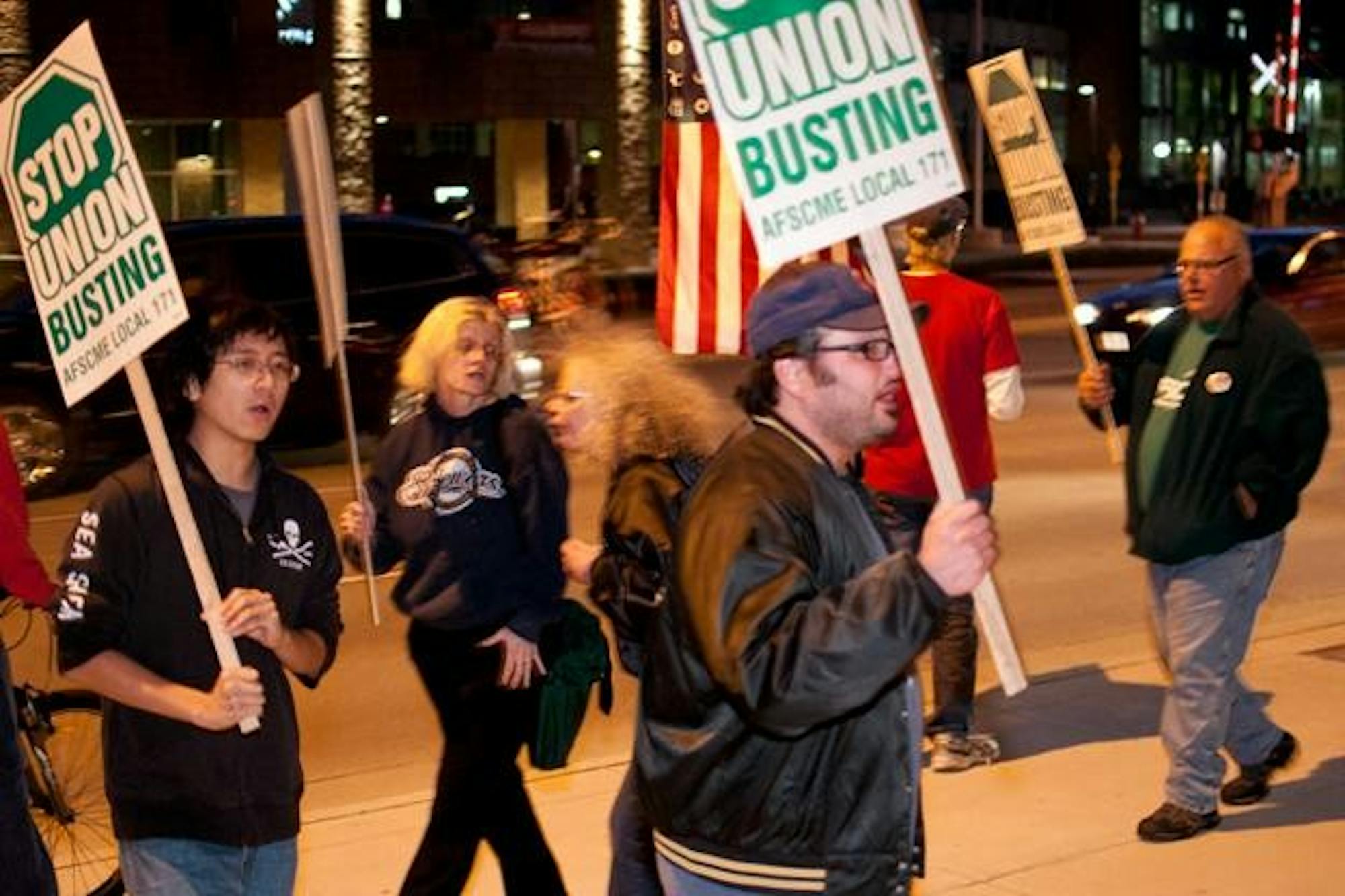 Union pickets at celebration