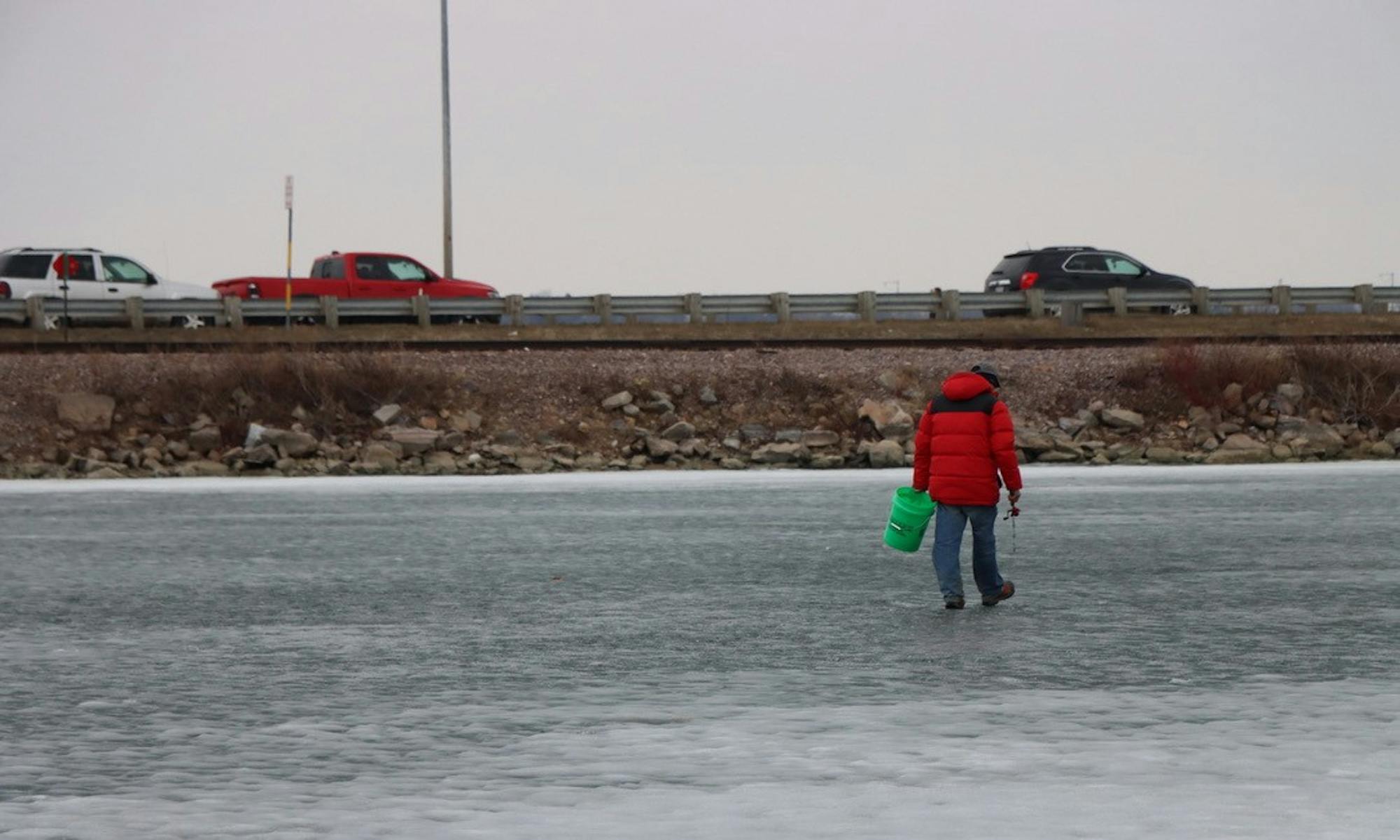 Ice fishing on Lake Monona