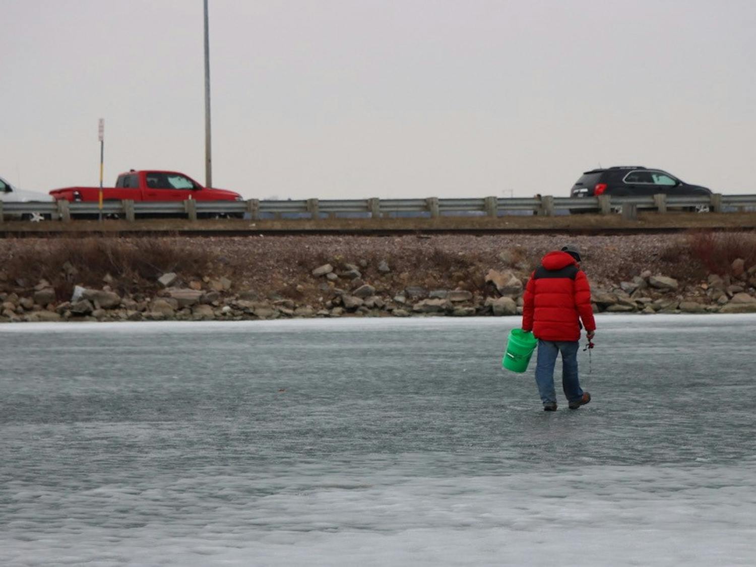 Ice fishing on Lake Monona