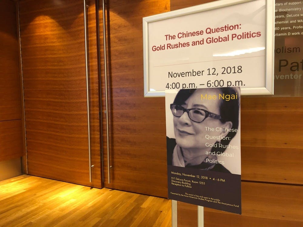 Columbia professor Mae Ngai gives lecture on global politics on Monday. 