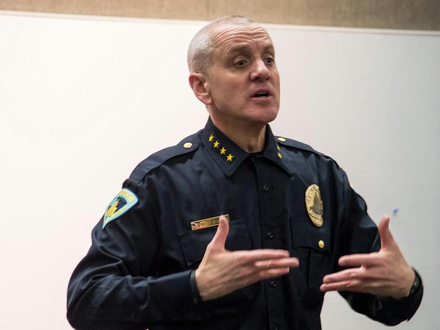 Madison Police Chief Mike Koval&nbsp;testified against a bill that would sanction cities for preventing law enforcement from asking about a person's immigration status.