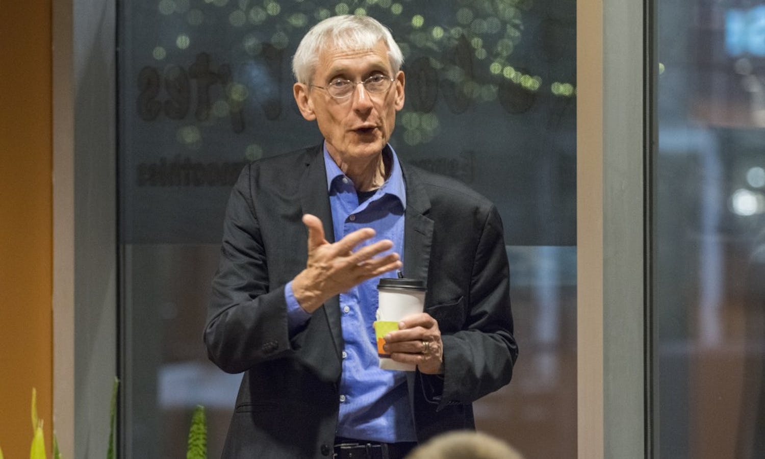 Democratic gubernatorial candidate Tony Evers talked to students about issues facing them at Coffee Bytes on Tuesday, as a part of the College Democrats’ new event series Coffee with Candidates.