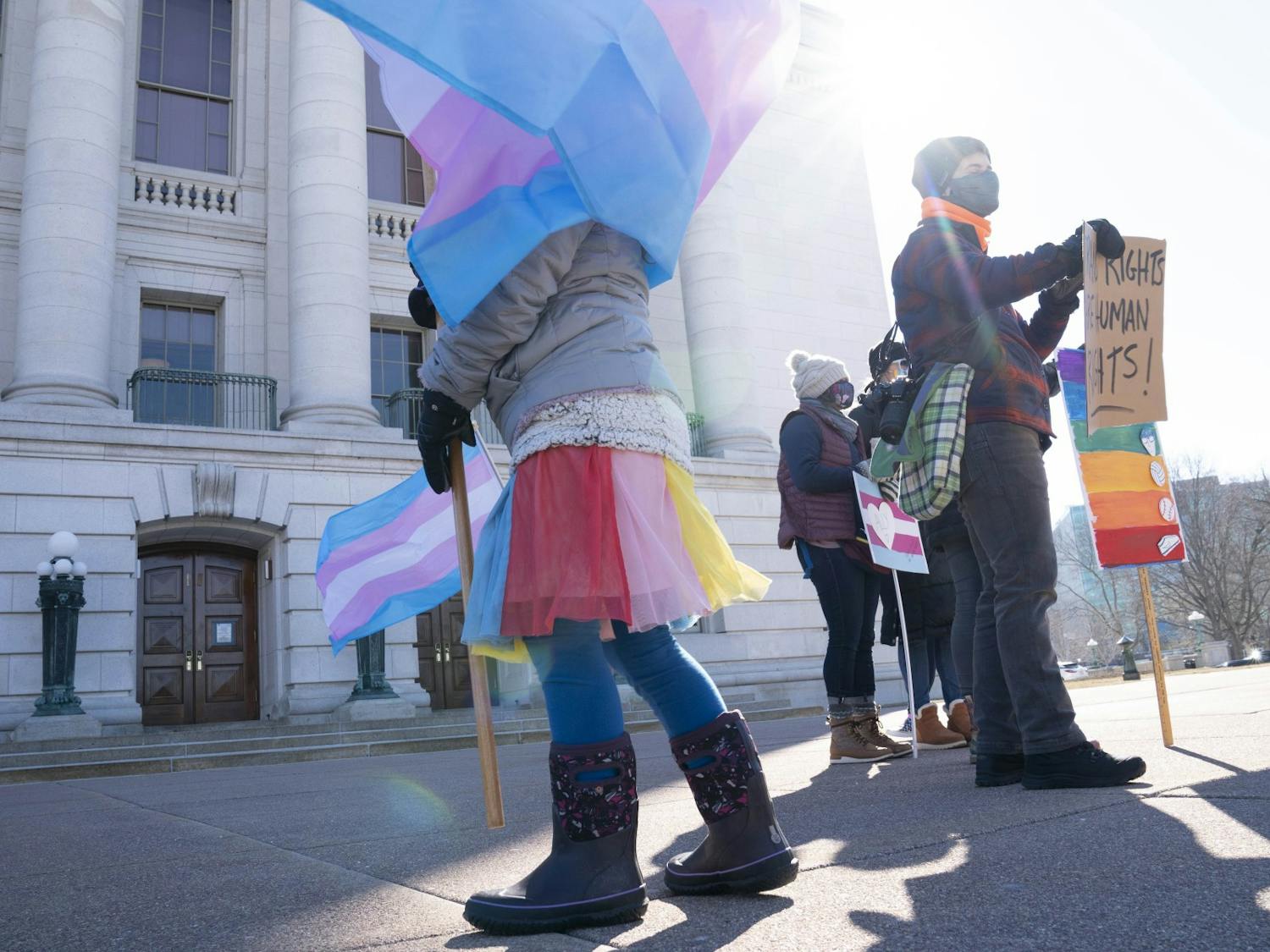 A rally held to support trans athletes.