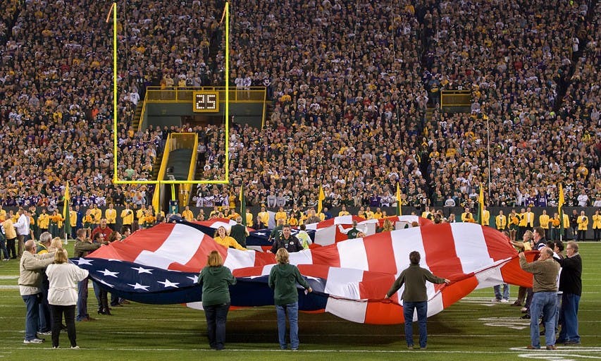Members of the Green Bay Packers, like many NFL players, kneeled during the national anthem Sunday.