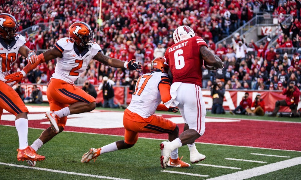 Clement dashes toward the end zone in Wisconsin's blowout victory over Illinois.&nbsp;