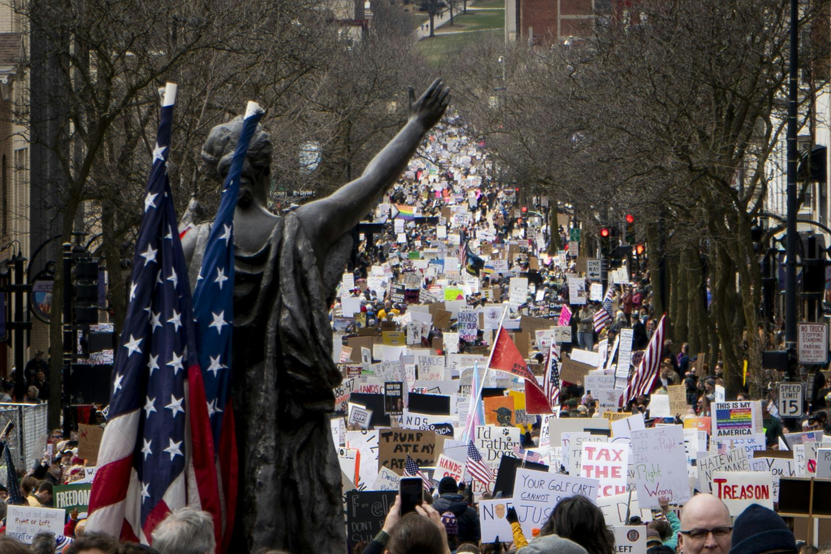 PHOTOS: "Hands Off!" protest draws large crowds to the Wisconsin State Capitol