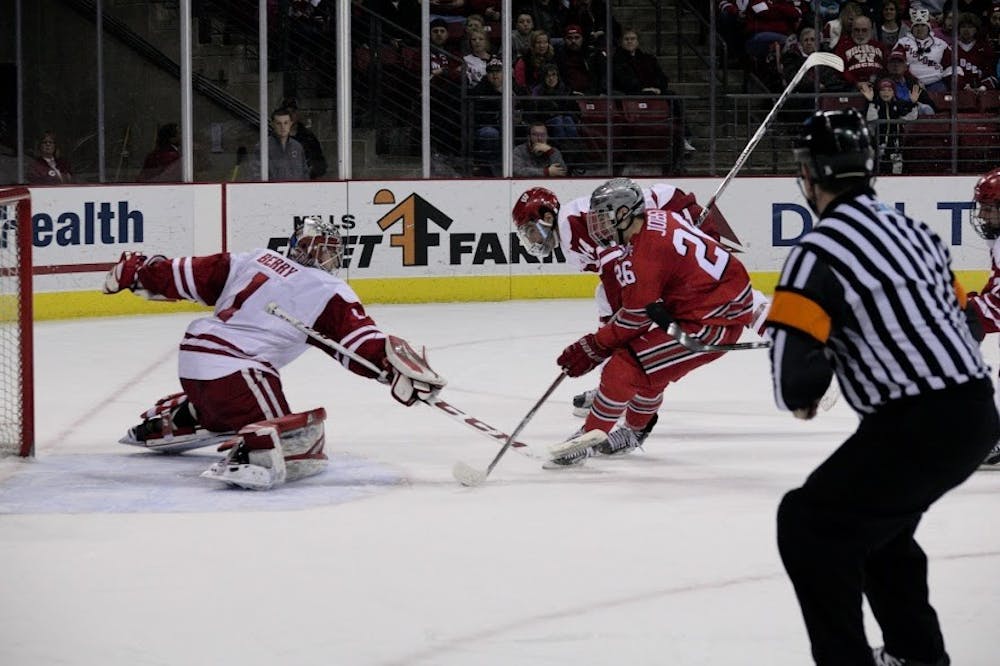 Mason Jobst racked up eight points against UW last season, including an assist on a last minute goal that sent its game in Madison Square Garden to overtime.