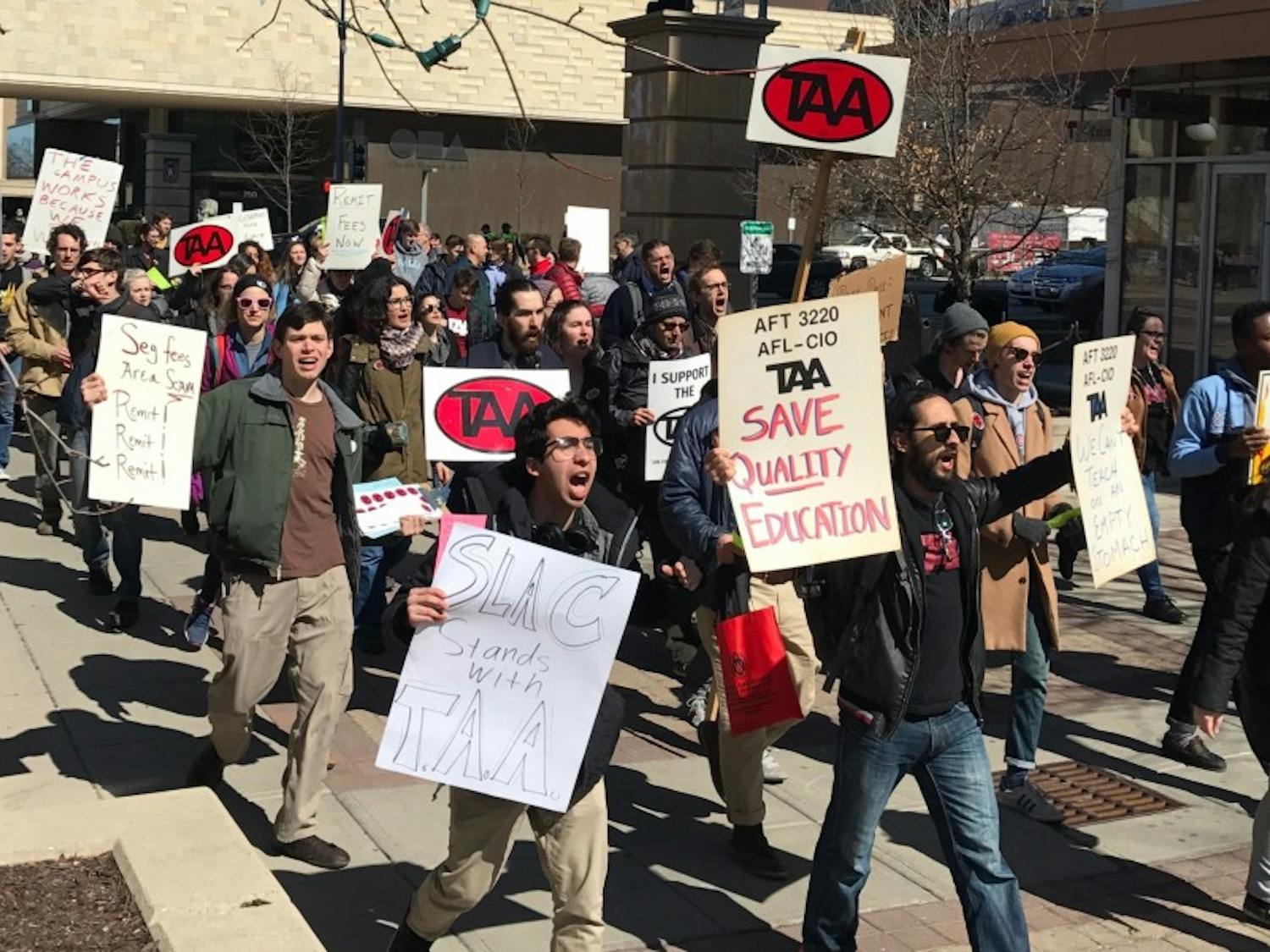 The Teaching Assistants Association called upon university administration to raise graduate student wages.