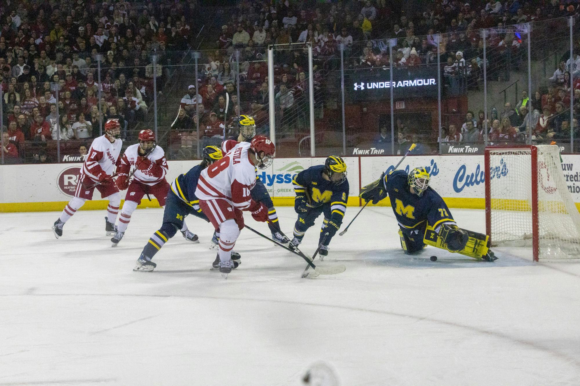 PHOTOS: The No. 13 Wisconsin Badgers Men's Hockey split their home series with the No. 2 Michigan Wolverines on Feb. 20 and 21.