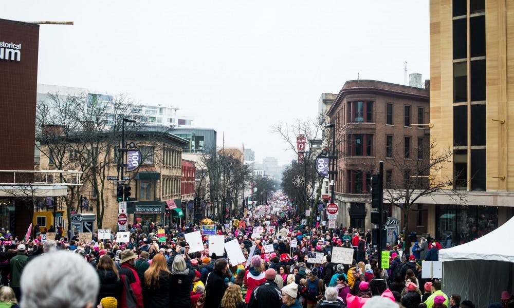 A crowd that Madison Police Department estimated at more than 25,000 people started at Library Mall Saturday as a part of the international Women's March movement.