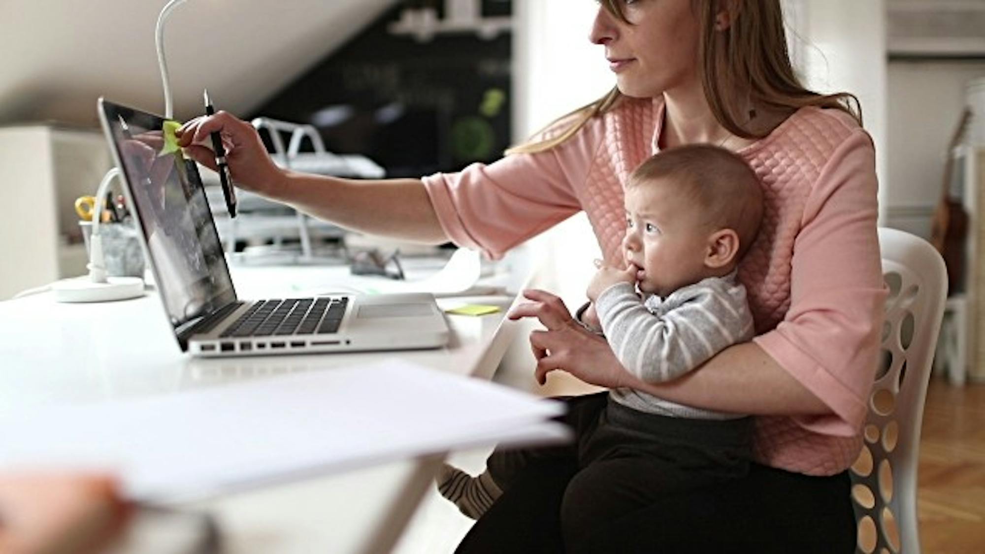 Mom working from home