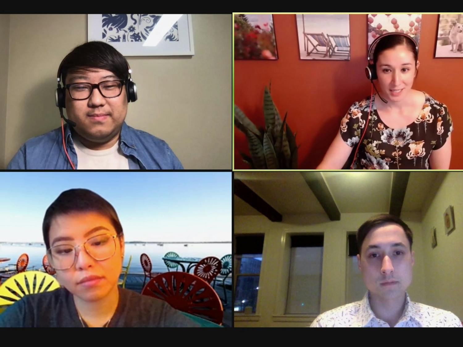 “Tev Lee, Thida Hok Chong, and Alex Chen meet over Zoom.