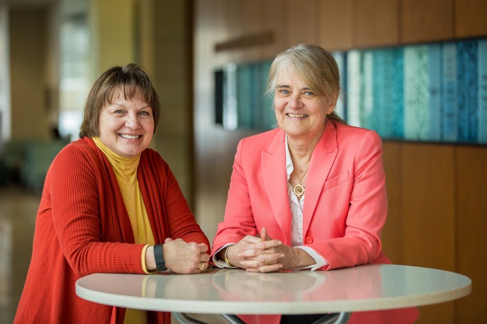 Barbara Bowers (right) and Barbara King, faculty members of the UW-Madison School of Nursing, recently received national awards for their research advancing health care for the elderly.&nbsp;