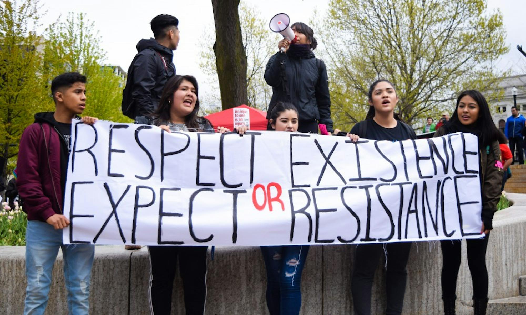 Madison community members, many of them students from local high schools, participated in a “Day Without Immigrants” rally on International Workers’ Day.