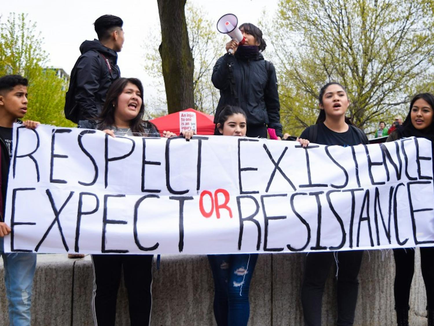 Madison community members, many of them students from local high schools, participated in a “Day Without Immigrants” rally on International Workers’ Day.