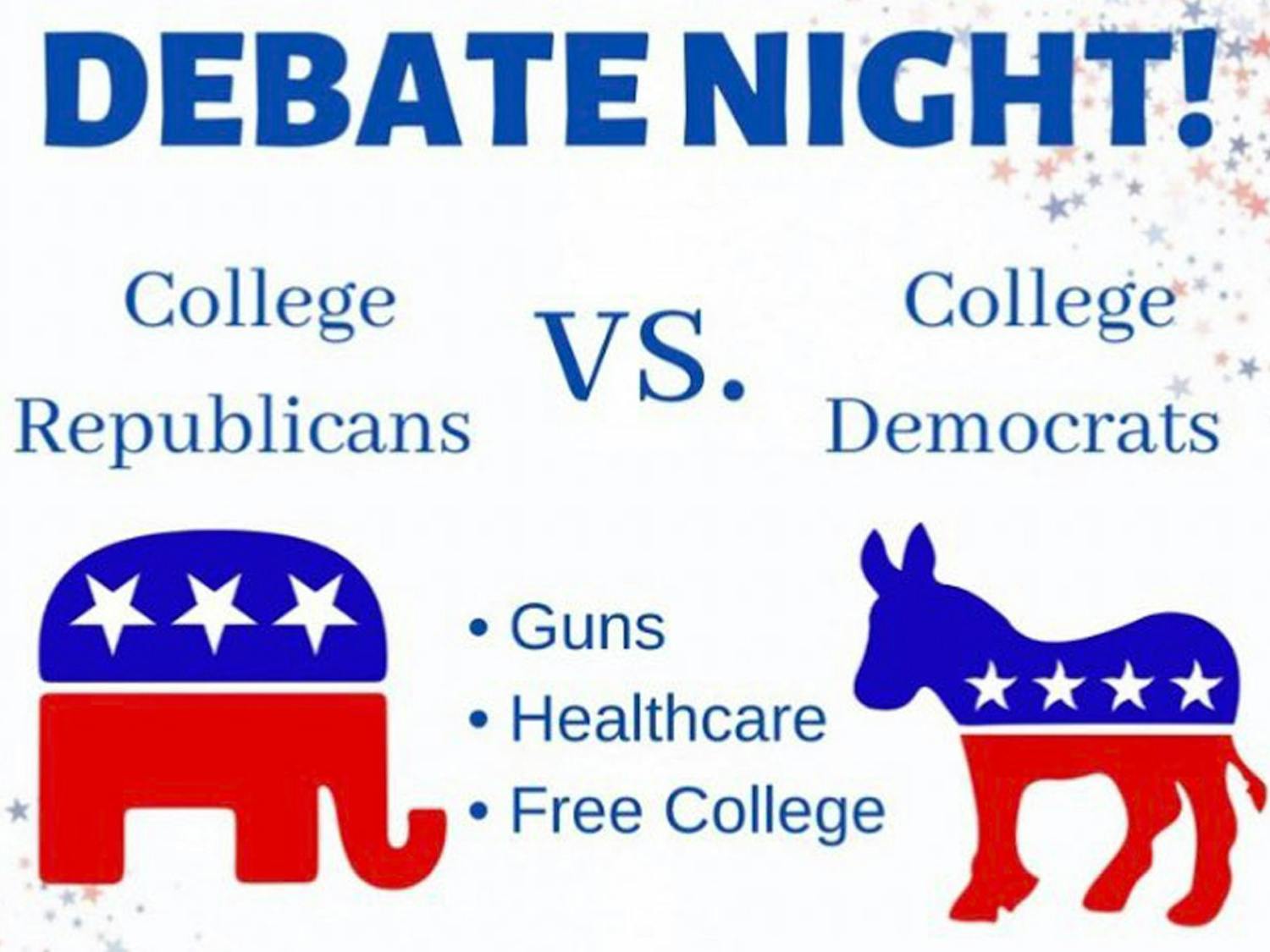 Poster for a debate between the College Republicans and the College Democrats.