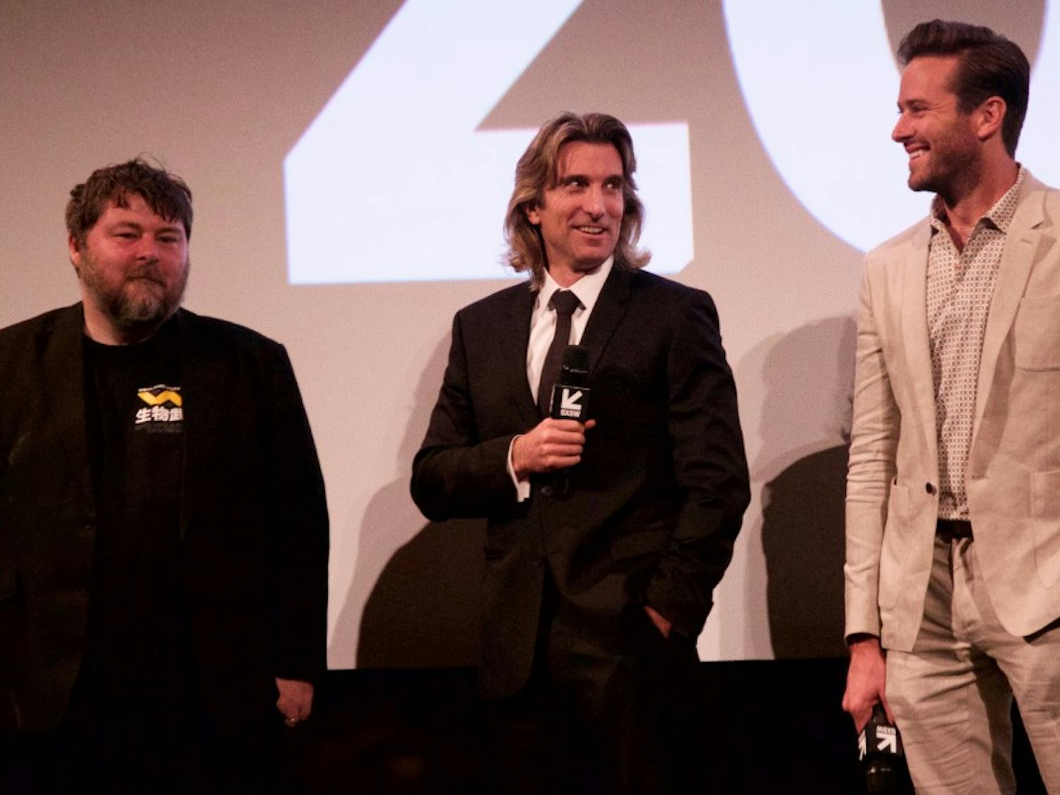 From left: Ben Wheatley, Sharlto Copley and Armie Hammer attended the premiere of "Free Fire" at SXSW.