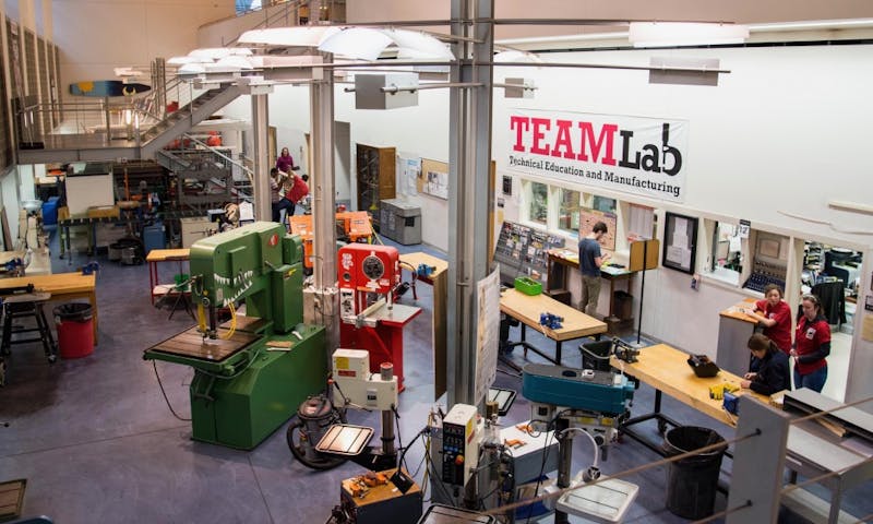 Women engineers met at the TEAM Lab to work on welding projects Tuesday evening. 