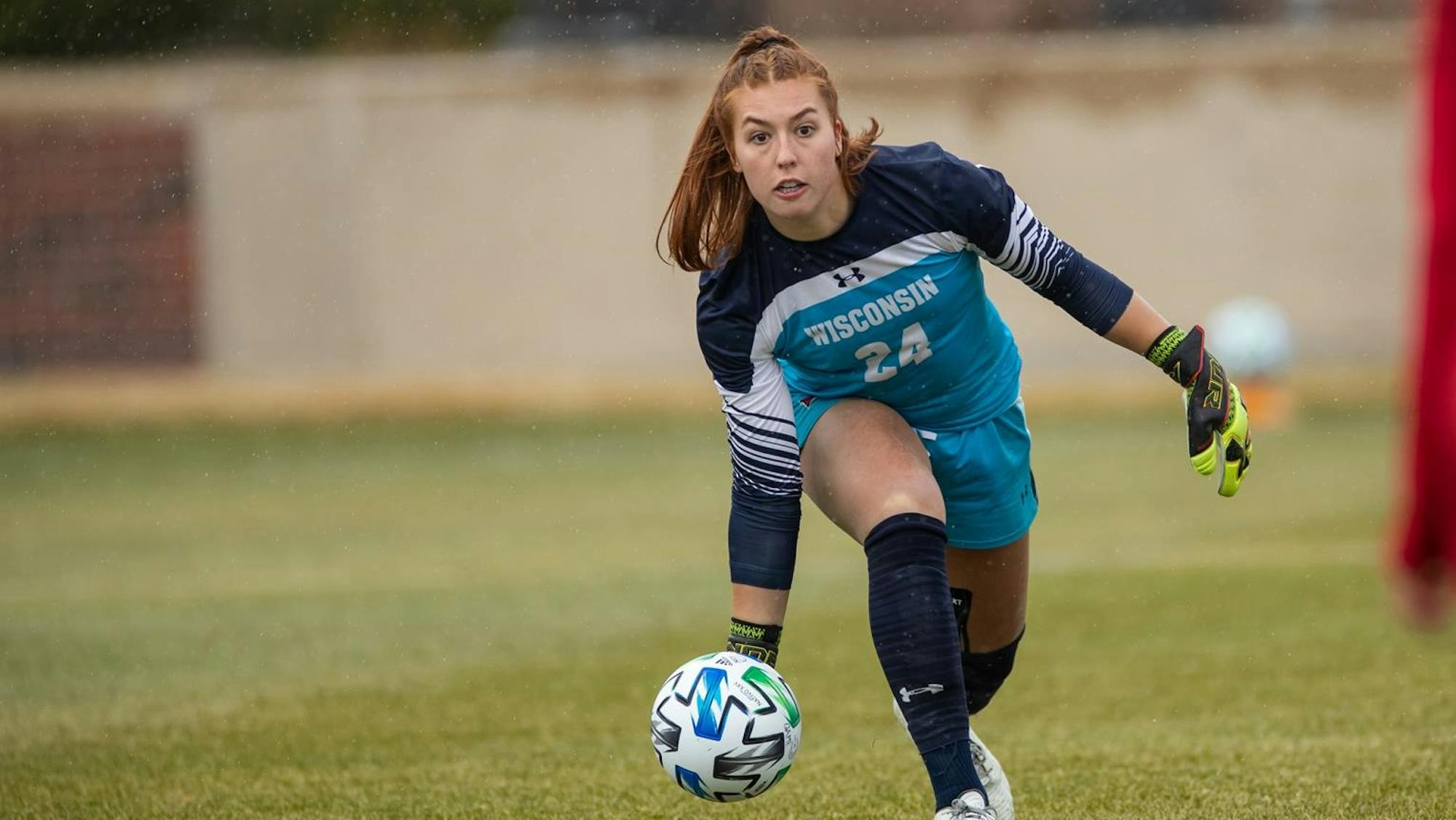 Photo of the Badger soccer goalie, Jordan Bloomer.