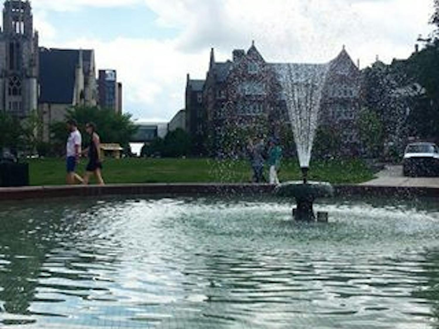 After six years of inactivity, Hagenah Fountain on Library Mall started to flow again Monday.