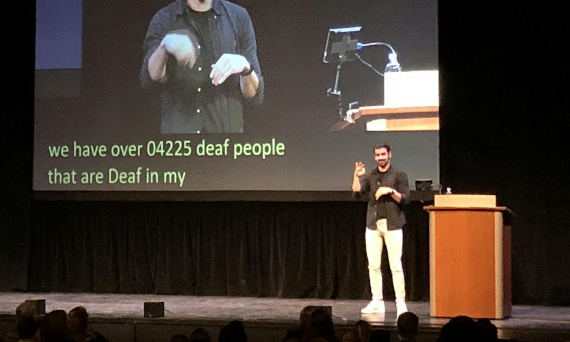 DiMarco described his first encounters using sign language with both the hearing and deaf communities at his lecture as part of the Wisconsin Union Directorate's Distinguished Lecture Series.