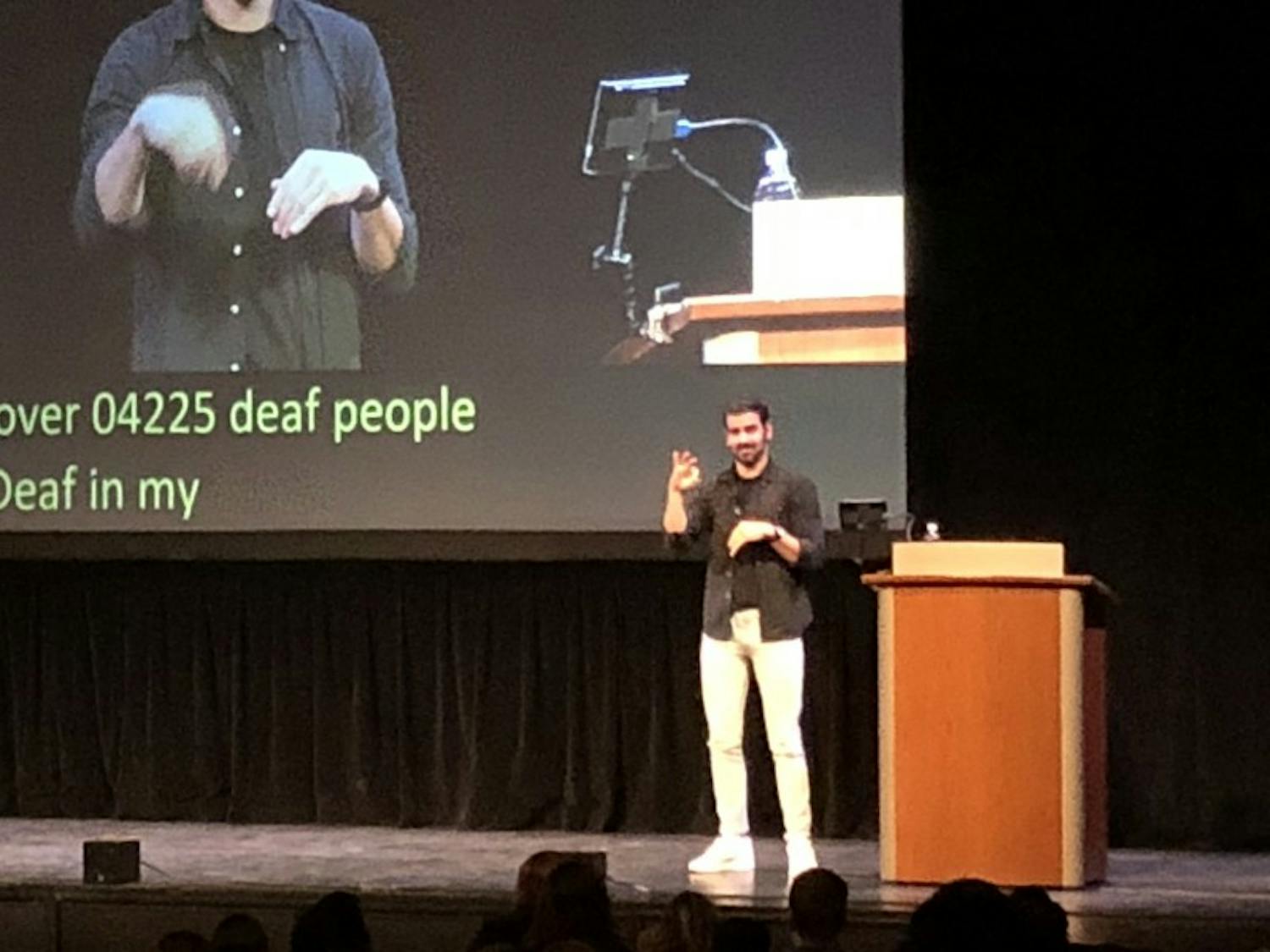 DiMarco described his first encounters using sign language with both the hearing and deaf communities at his lecture as part of the Wisconsin Union Directorate's Distinguished Lecture Series.