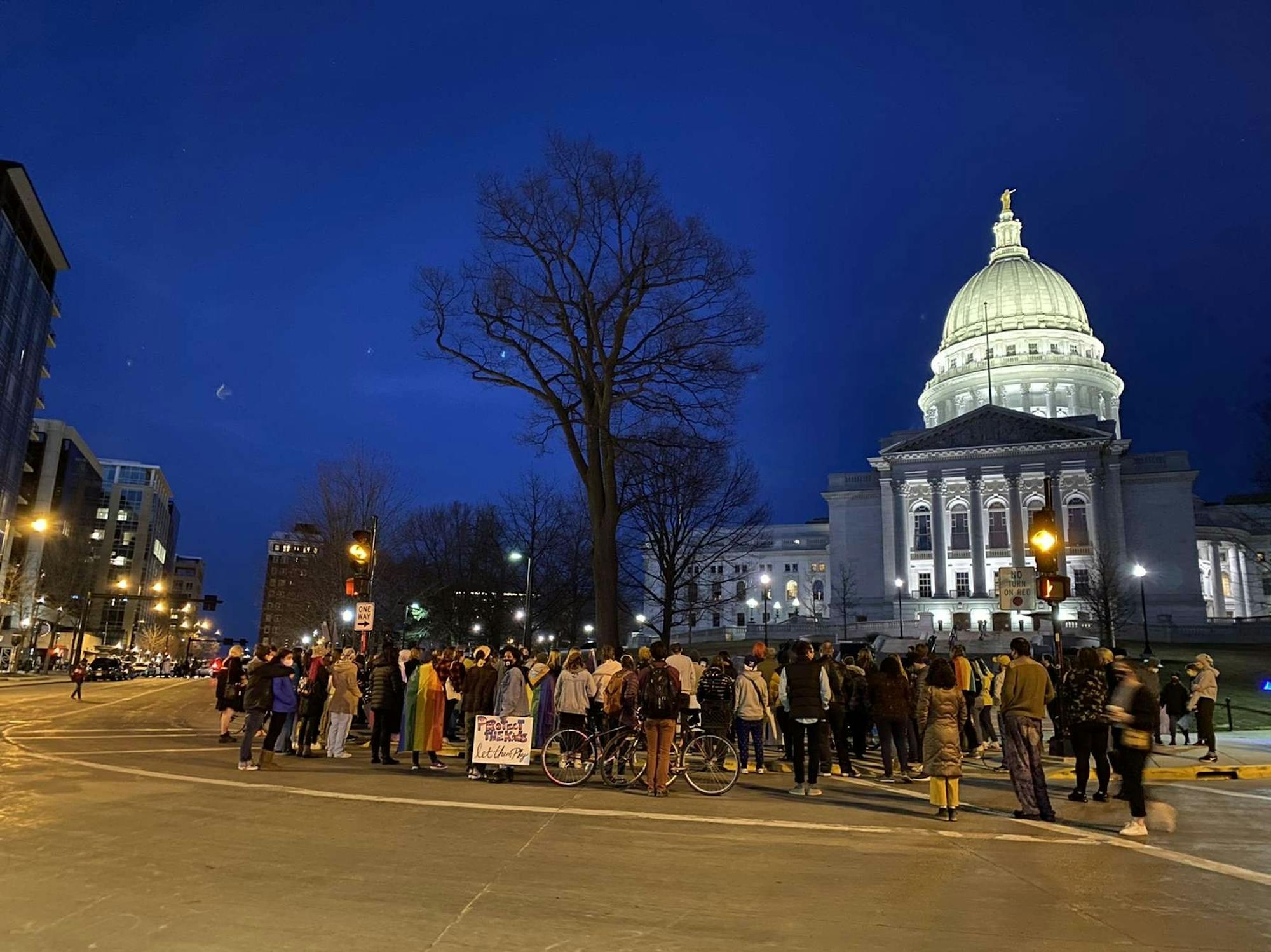 A protest at the capitol in opposition of the transgender sports bill in motion.