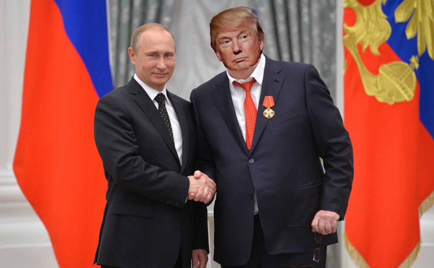 Putin awarding comrade Donald Trump the highly coveted Russian award for “Best Golden Shower.”