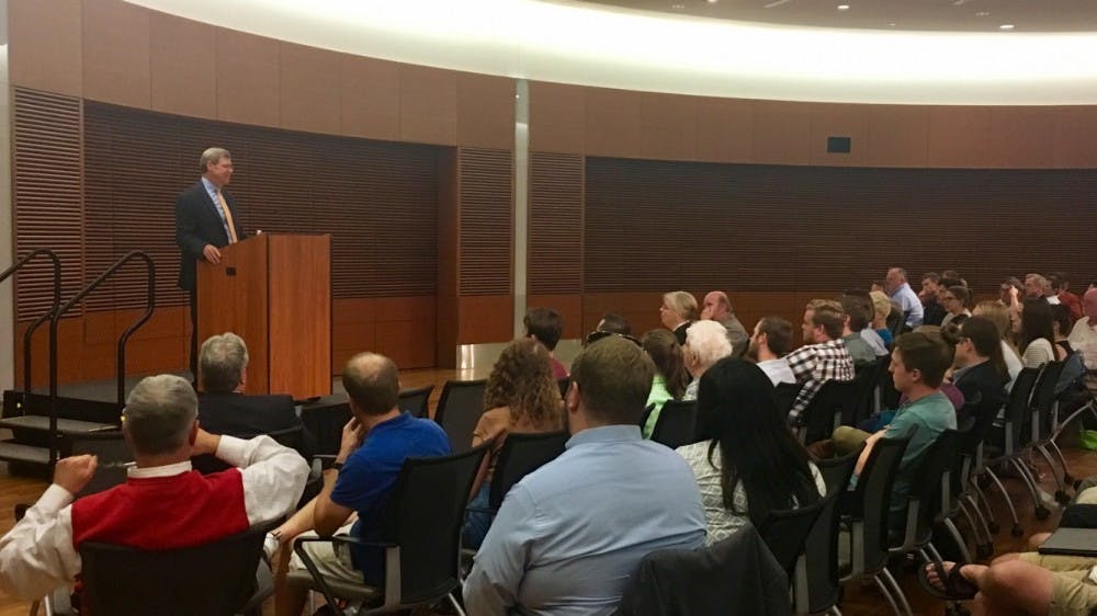 Charlie Sykes, who for decades was a popular right-wing radio host, spoke to students and community members at the Discovery Building Monday.
