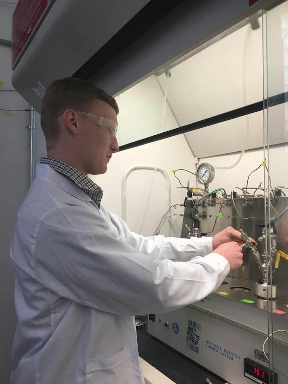 Kevin Barnett works in a lab at the&nbsp;department of energy bioenergy technologies office at UW-Madison to better the procedure for deriving&nbsp;1,5-pentanediol, a&nbsp;possible substitute for a petroleum-like chemical.
