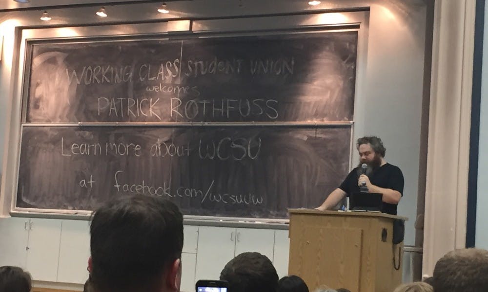 New York Times bestselling author Patrick Rothfuss discusses his “Kingkiller Chronicle” series at an event hosted by the Working Class Student Union Friday night.