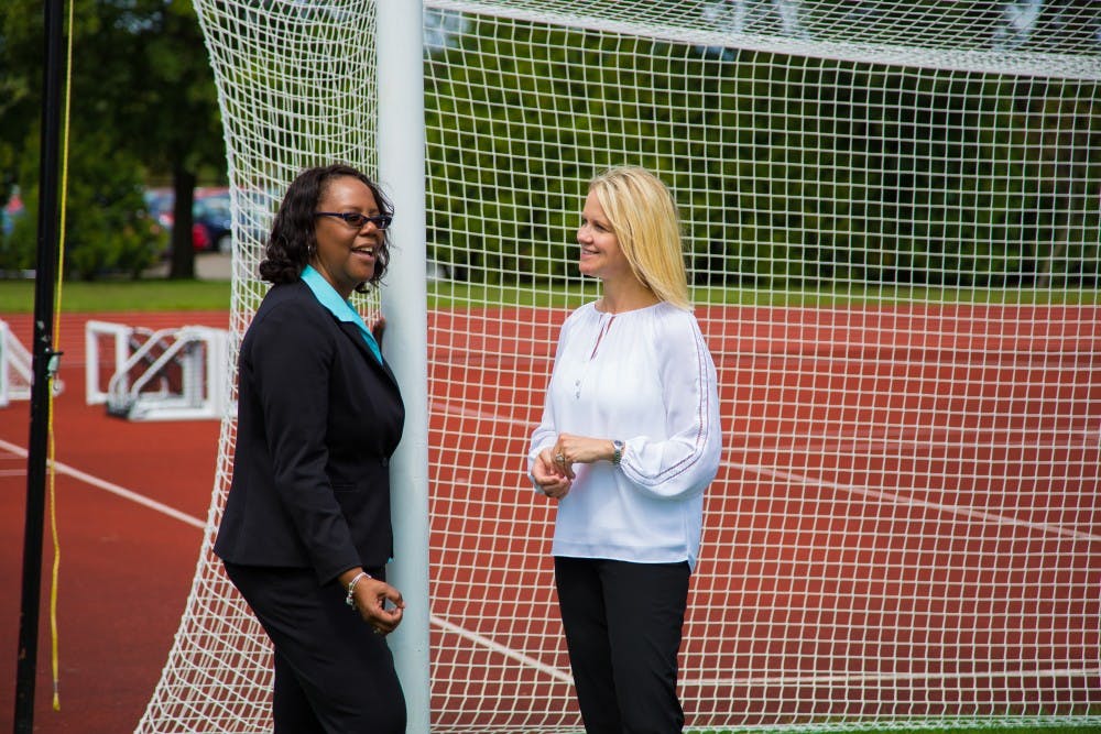 Post-doctoral fellow in the UW-Madison School of Nursing&nbsp;Dr. Traci Snedden, right, studies concussions.&nbsp;